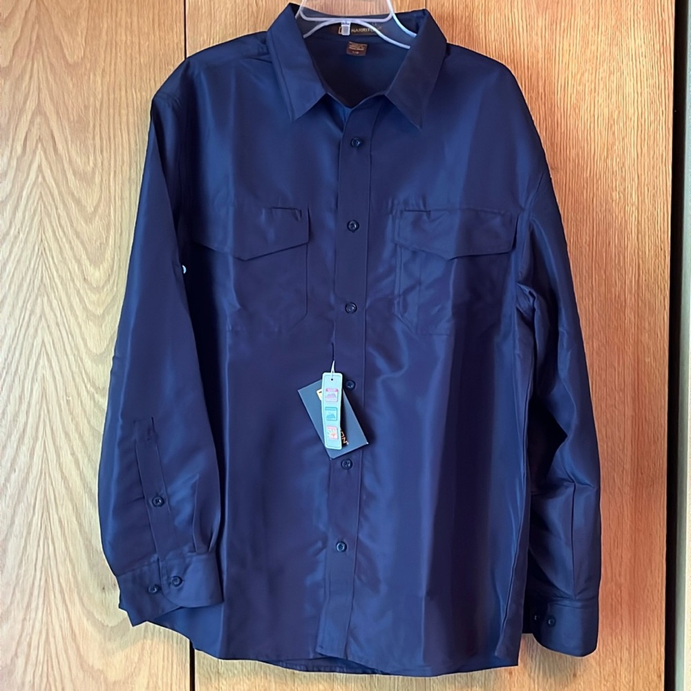 New w/ tags Harriton L navy woven vented long sleeve button down cuffable shirt